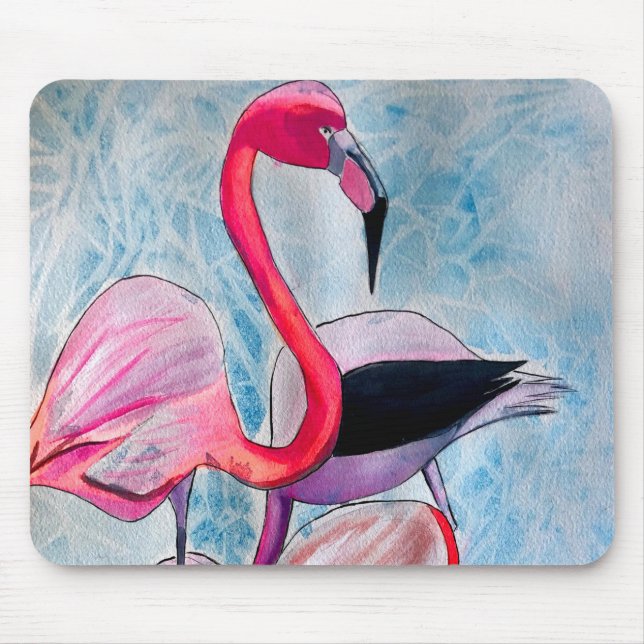 Colorful pink flamingo watercolor art mouse mat (Front)