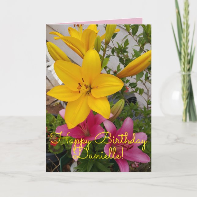 Colorful Pink Lily floral Flower Birthday Card (Front)