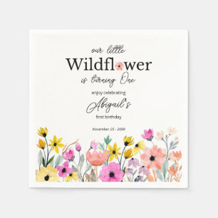 Colorful Pink Our Little Wildflower 1st Birthday Napkin
