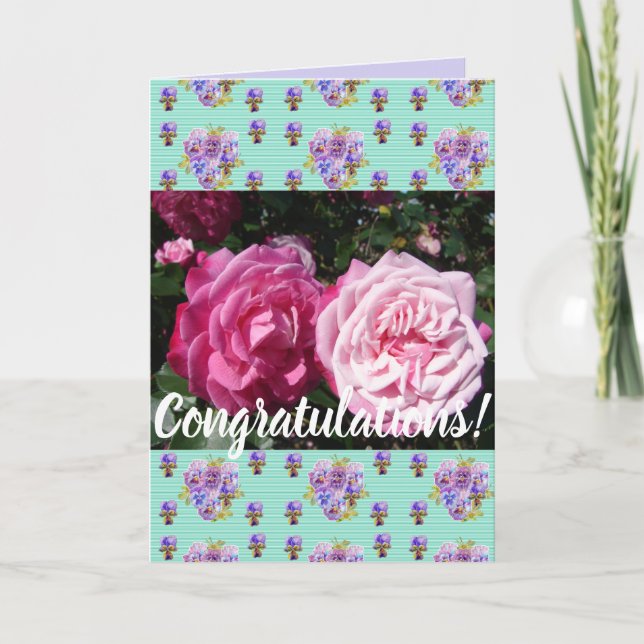 Colorful Pink Rose Floral Conrgatulations Card (Front)