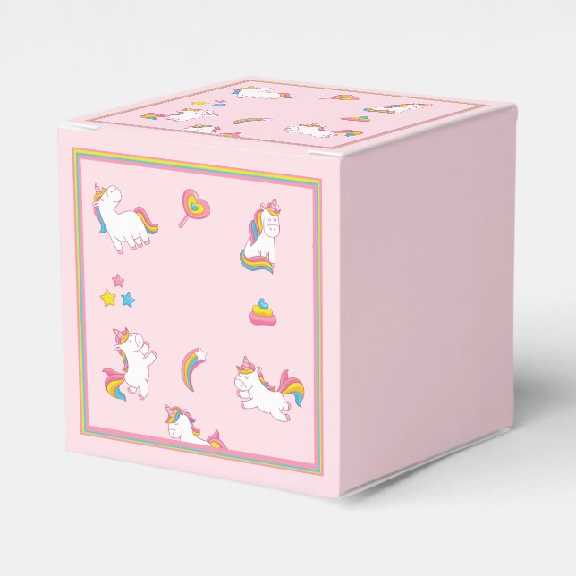 Colorful Pink Unicorns Favour Box (Front Side)