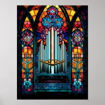 Colorful Pipe Organ Cathedral Stained Glass Art