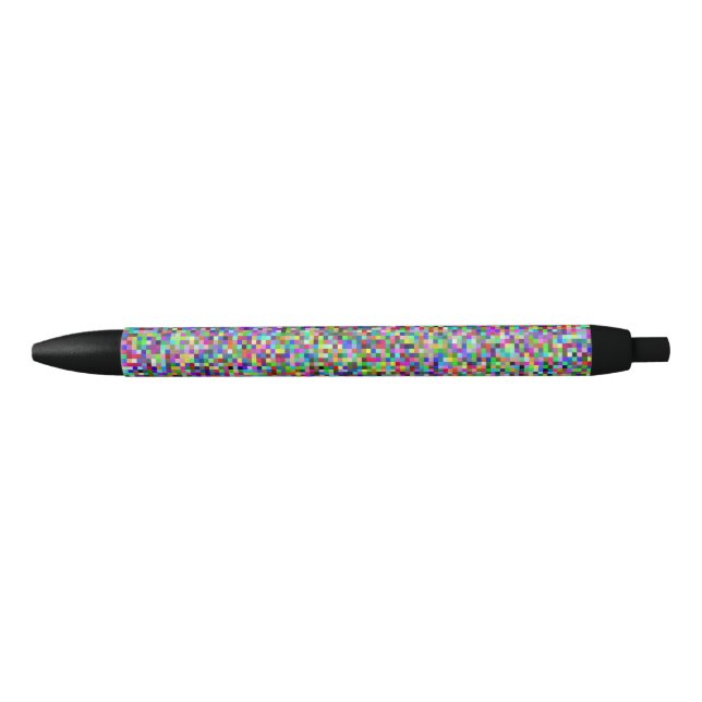 Colorful Pixel Squares Background Pattern Black Ink Pen (Front)