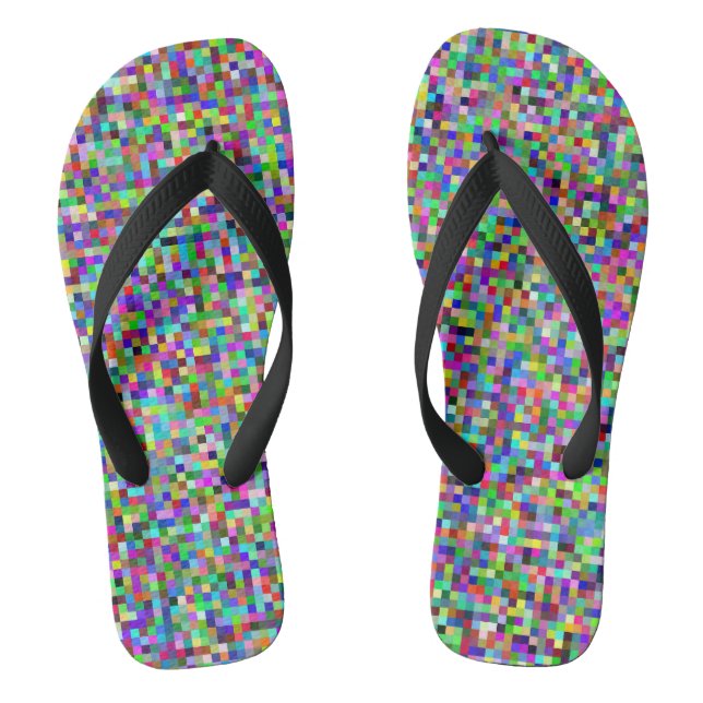 Colorful Pixel Squares Background Pattern Flip Flops (Footbed)