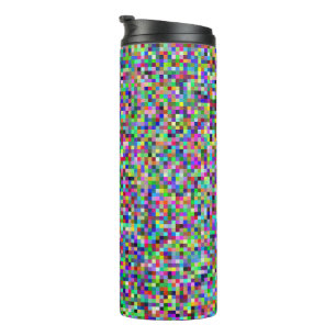 Colorful Pixel Squares Background Pattern Thermal Tumbler