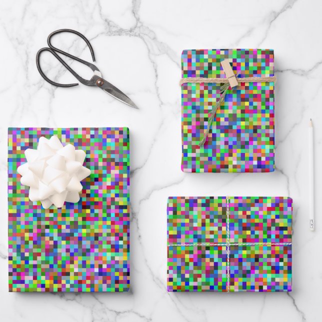 Colorful Pixel Squares Background Pattern Wrapping Paper Sheet (Front)