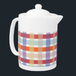 Colorful Plaid Check Pattern ceramic teapot<br><div class="desc">Multicoloured summer plaid / check pattern teapot. Shades of purple,  sky blue,  blush pink,  yellow,  orange,  raspberry and purple colours to match any decor and brighten up your kitchen or office for the spring and summer months.</div>
