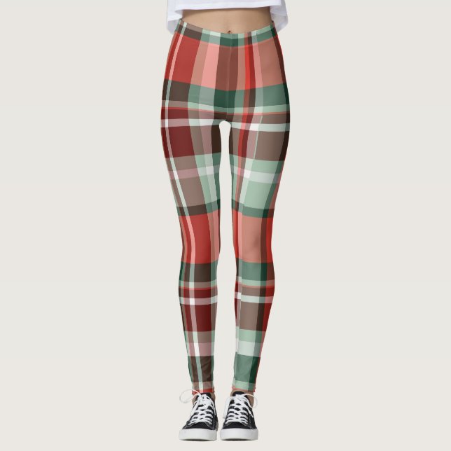 Colorful Plaid Christmas Leggings for Women (Front)