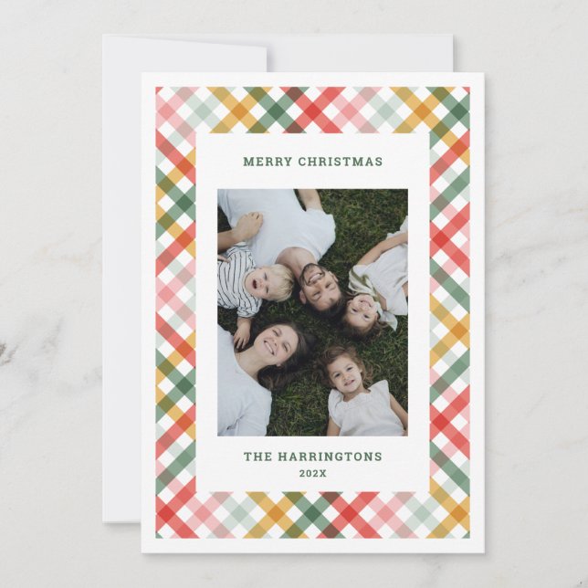Colorful Plaid Photo Flat Holiday Card (Front)