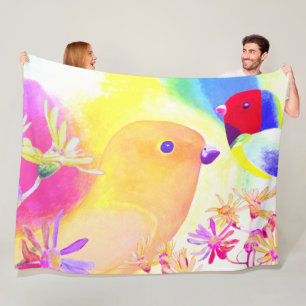 Colorful Playful Birds Fleece Blanket