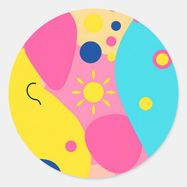 Colorful Playful Organic Shapes Pattern Classic Round Sticker (Front)