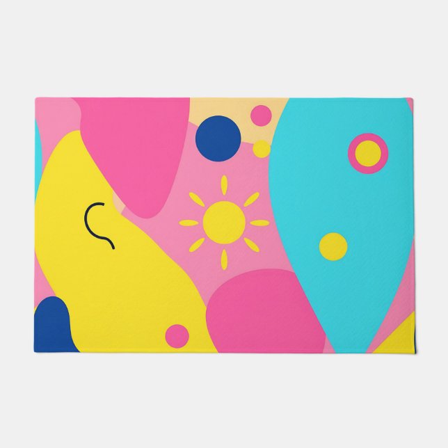 Colorful Playful Organic Shapes Pattern Doormat (Front)