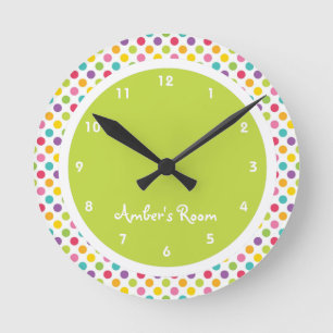 Colorful Polka Dot Kid's Bedroom Round Clock