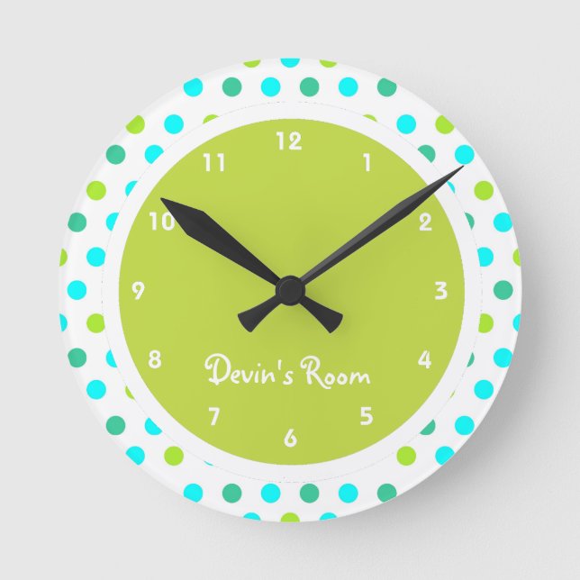 Colorful Polka Dot Kid's Bedroom Round Clock (Front)