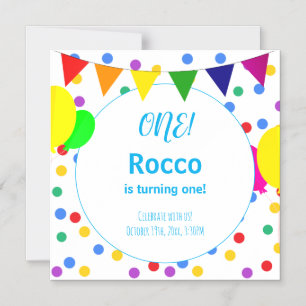 Colorful Polka Dots and Balloons 1st Birthday Kids Magnetic Invitation