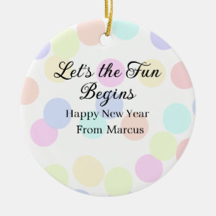 Colorful polka dots let's the fun begins new year ceramic tree decoration
