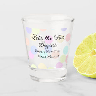 Colorful polka dots let's the fun begins new year shot glass