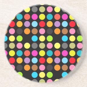 Colorful Polka Dots on Black Coaster