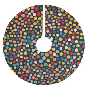 Colorful Polka Dots on Dark Background Brushed Polyester Tree Skirt