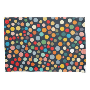 Colorful Polka Dots on Dark Background Pillowcase