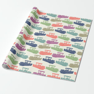 Colorful Pontoon Boats Patterned Boating Gift Wrapping Paper