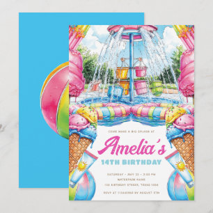 Colorful Pool Party Birthday Waterpark  Invitation