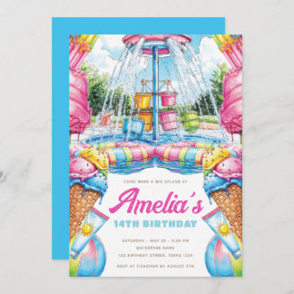 Colorful Pool Party Birthday Waterpark  Invitation