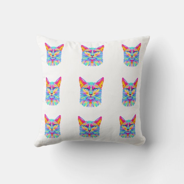  Colorful Pop Art Cat Double-Sided Pillow (Back)