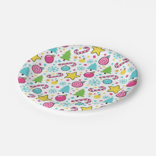 Colorful Pop Art Christmas Tree Pattern – Merry Po Paper Plate
