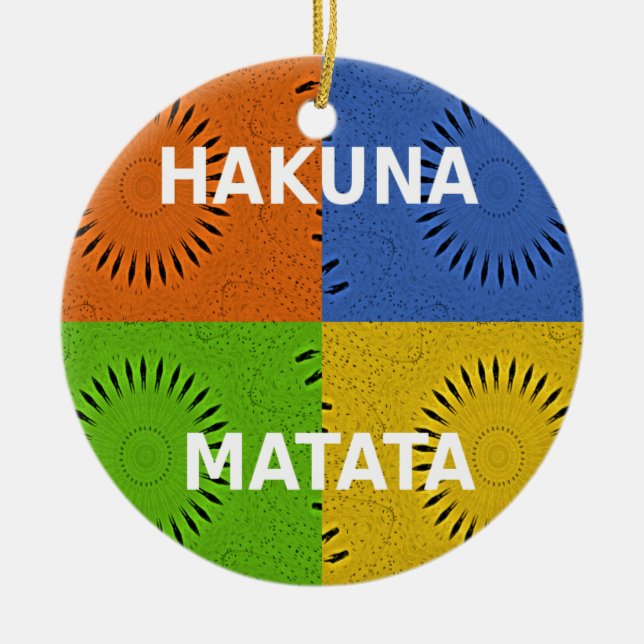 Colorful Pop Art Collage & "Hakuna Matata" Message Ceramic Tree Decoration (Front)