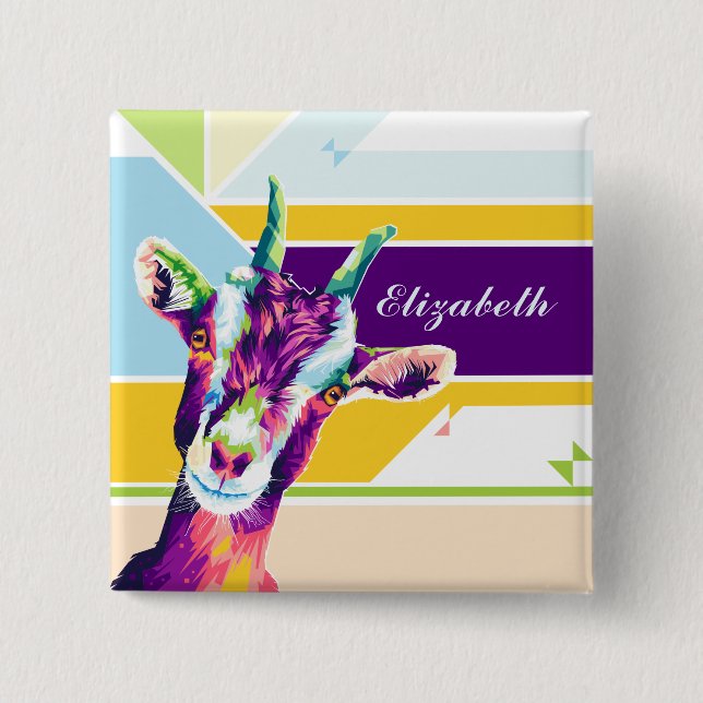 Colorful Pop Art Goat Personalized 15 Cm Square Badge (Front)