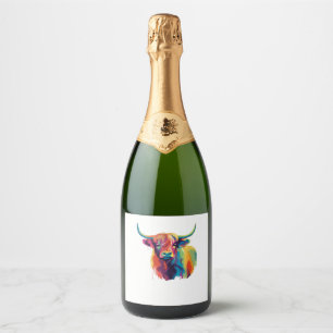 Colorful Pop Art Highland Cow Classic T-Shirt Sparkling Wine Label