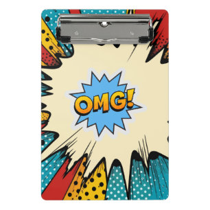 Colorful pop art OMG Blue red abstract Retro Mini Clipboard