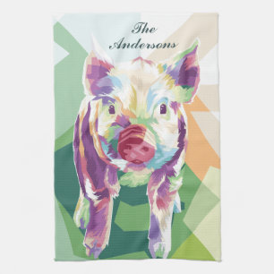 Colorful Pop Art Pig Personalized Kitchen Towel