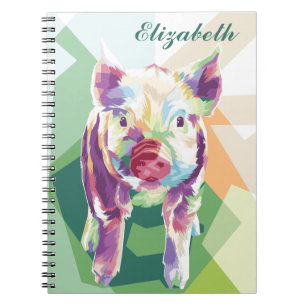 Colorful Pop Art Pig Personalized Notebook