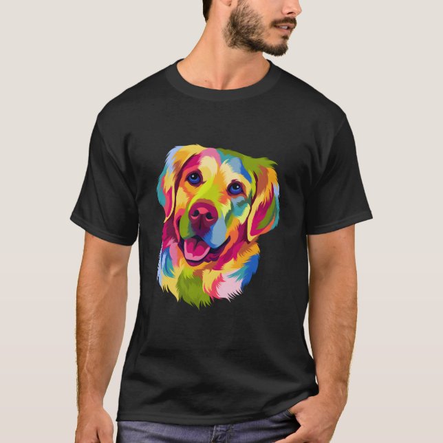 Colorful Pop Golden Retriever Portrait Owner T-Shirt (Front)
