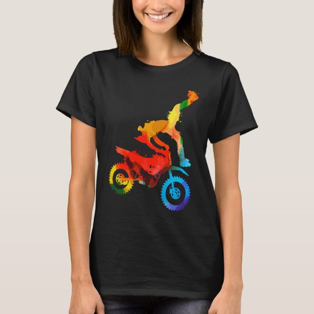 Colorful Pop Portrait  Motorcycle Motocross T-Shirt (Front)