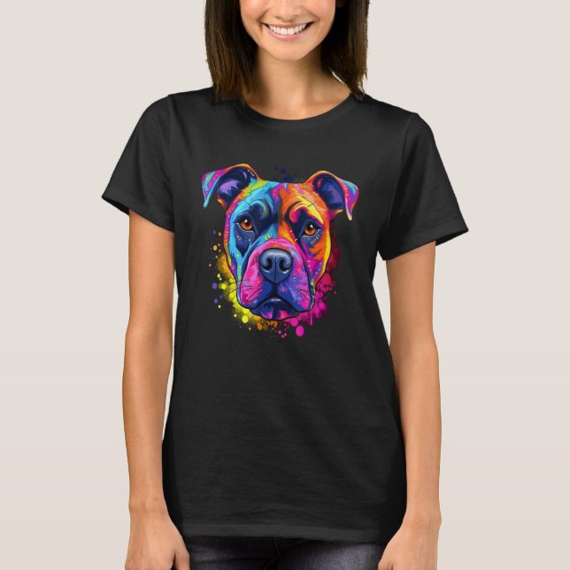 Colorful Pop Staffordshire Bull Terrier Staffy T-Shirt (Front)