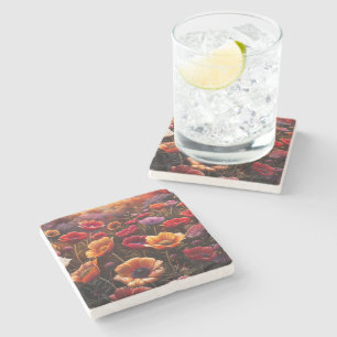 Colorful Poppies Stone Coaster