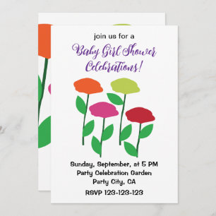 Colorful Poppy Flowers Baby Shower  Invitation