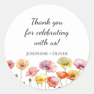 Colorful poppy wild flowers wedding  classic round sticker