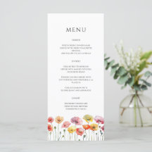 Colorful poppy wild flowers wedding menu