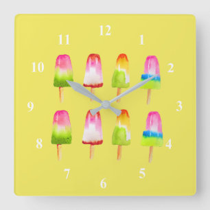 Colorful popsicle ice-block Summer art Square Wall Clock