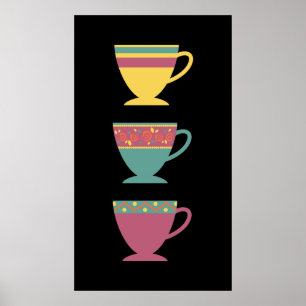 Colorful porcelain retro tea/coffee cups poster