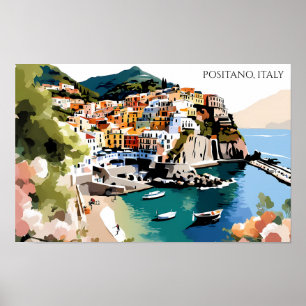 Colorful Positano Italy Amalfi Coast Illustration Poster