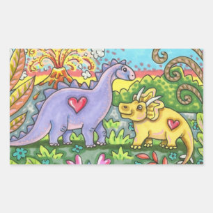 COLORFUL PREHISTORIC DINOSAURS, CUTE DINO FRIENDS RECTANGULAR STICKER