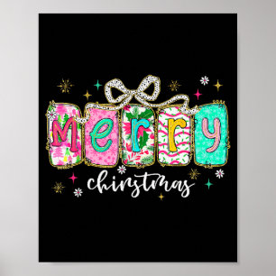 Colorful Preppy Merry Christmas Funny Coquette Bow Poster