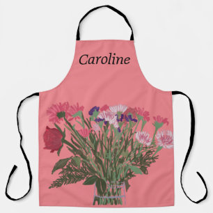 Colorful Pretty Spring Flower Bouquet Illustration Apron