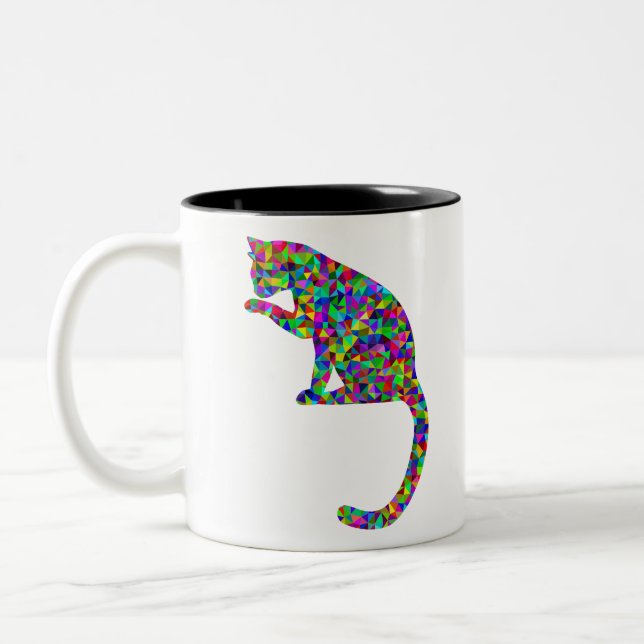 Colorful Prismatic Chromatic Rainbow Triangles Two-Tone Coffee Mug (Left)