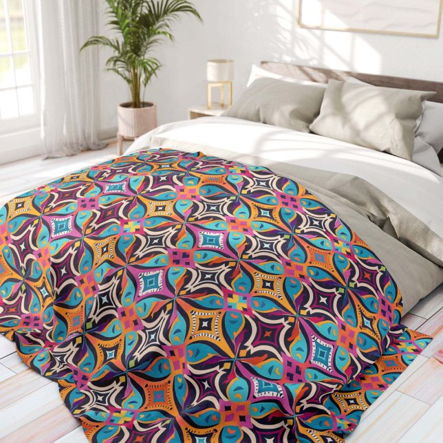 Colorful Psychedelic Bohemian Fleece Blanket (Creator Uploaded)